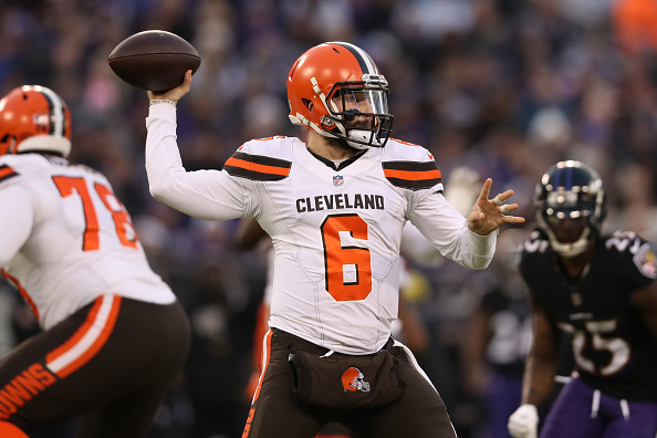 AFC North Quarterbacks - Baker Mayfield drops back to pass