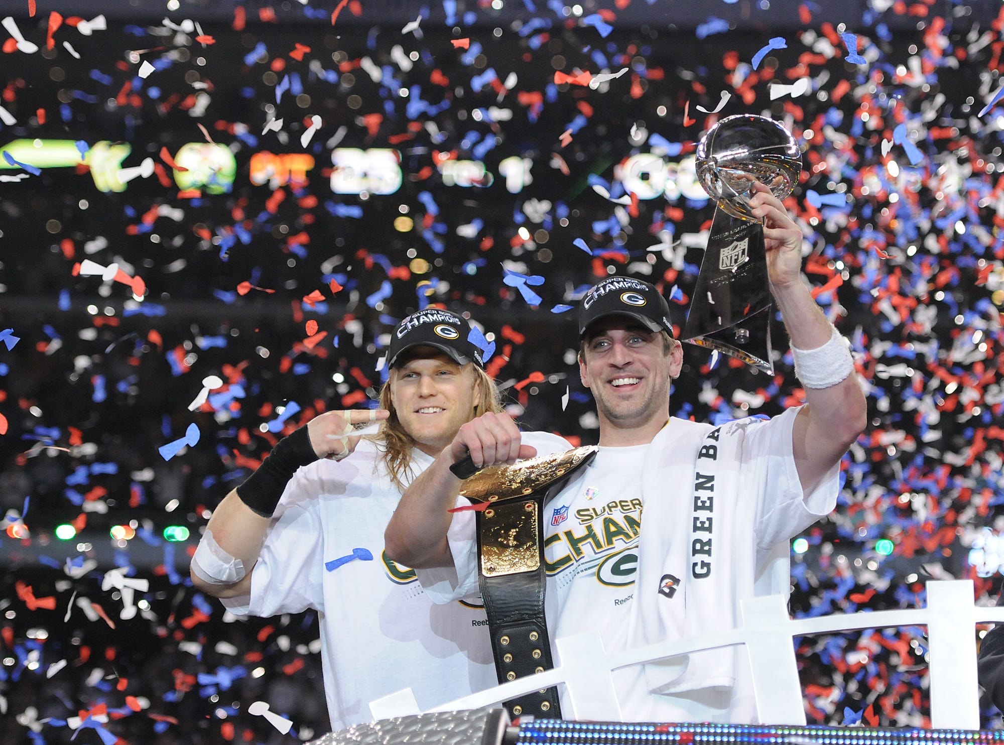 Aaron Rodgers with championship belt  Superbowl xlv, Green bay packers  fans, Go packers