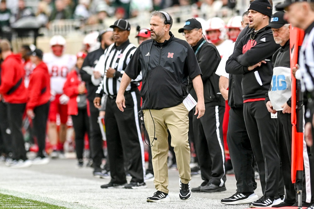 Nebraska's head coach Matt Rhule looks on from the sideline during the second quarter in the game against Michigan State on Saturday, Nov. 4, 2023, at Spartan Stadium in East Lansing.
