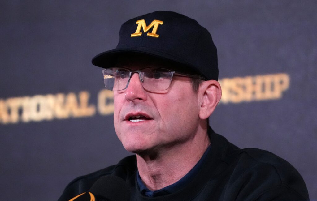 Michigan Wolverines coach Jim Harbaugh during College Football National Championship press conference at JW Marriot Houston by the Galleria.