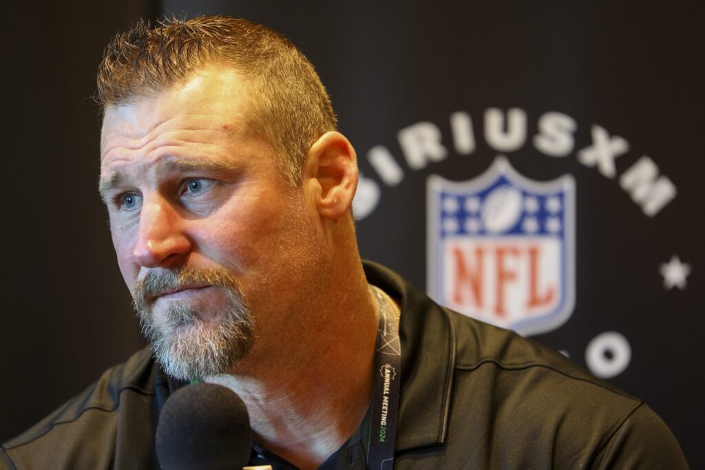 Detroit Lions head coach Dan Campbell speaks to the media during the NFL annual league meetings at the JW Marriott.
