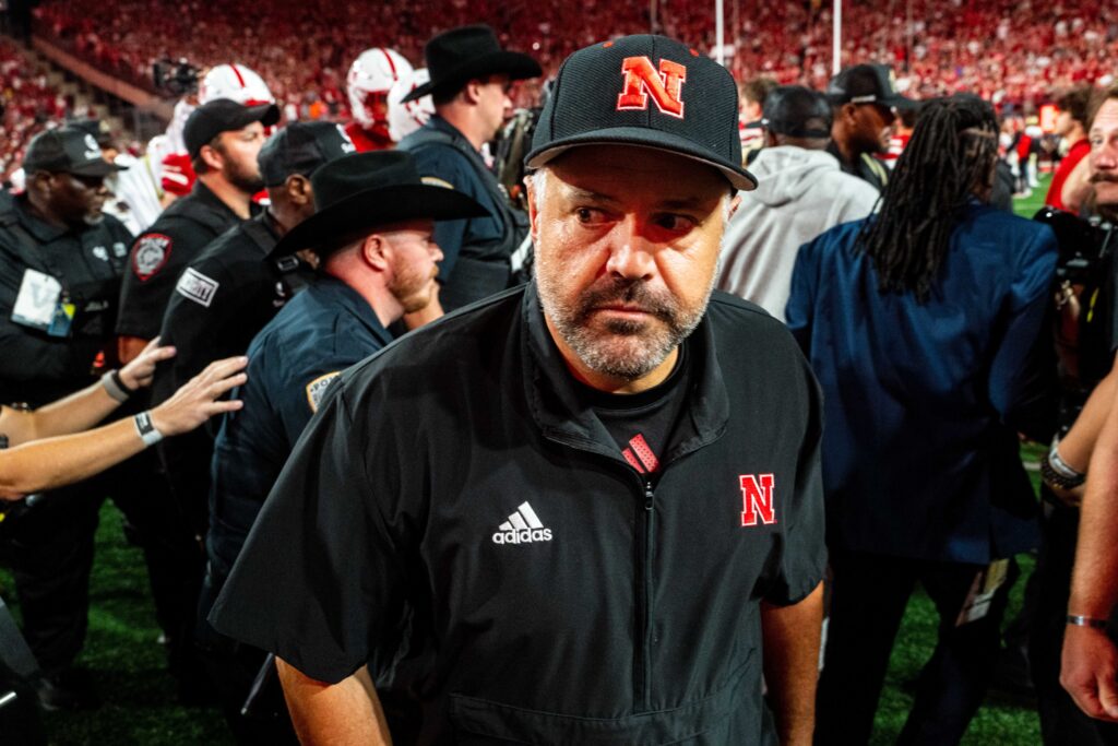 Nebraska Cornhuskers head coach Matt Rhule walks off the field after defeating the Colorado Buffaloes at Memorial Stadium.