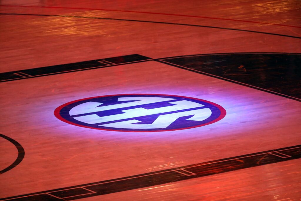 The SEC Logo on Craddock Court at The Pavilion at Ole Miss.